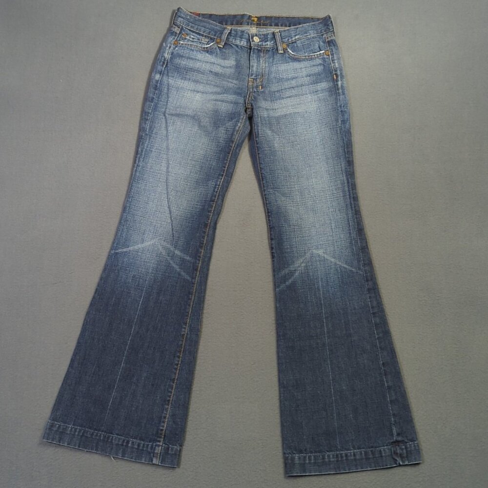 7 For All Mankind Jeans Women's 29x32 Blue Dojo Denim Flare Wide Leg Made In USA